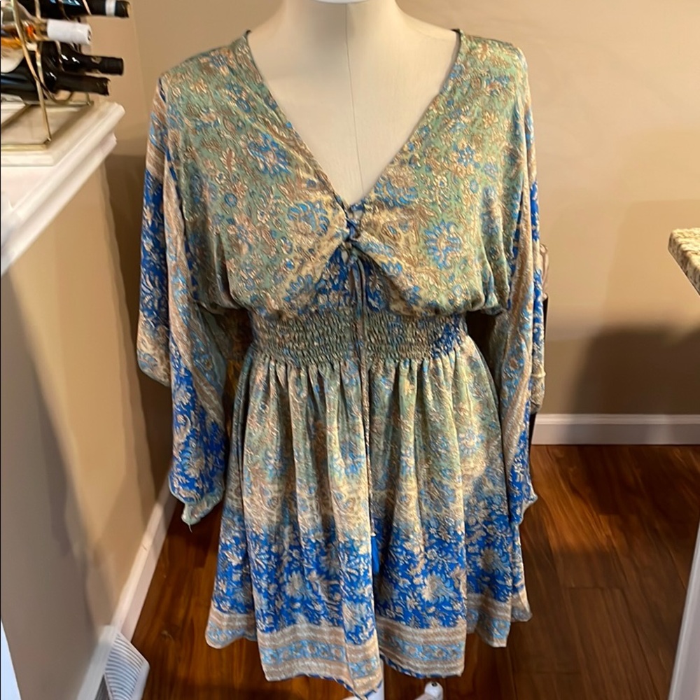 RAGA Blue and Green kimono dress purchased at Anthropologie